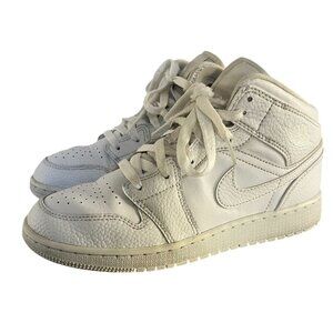 Nike Air Jordan 1 Sneakers Leather Mid Triple White US 5.5Y Women 7.5